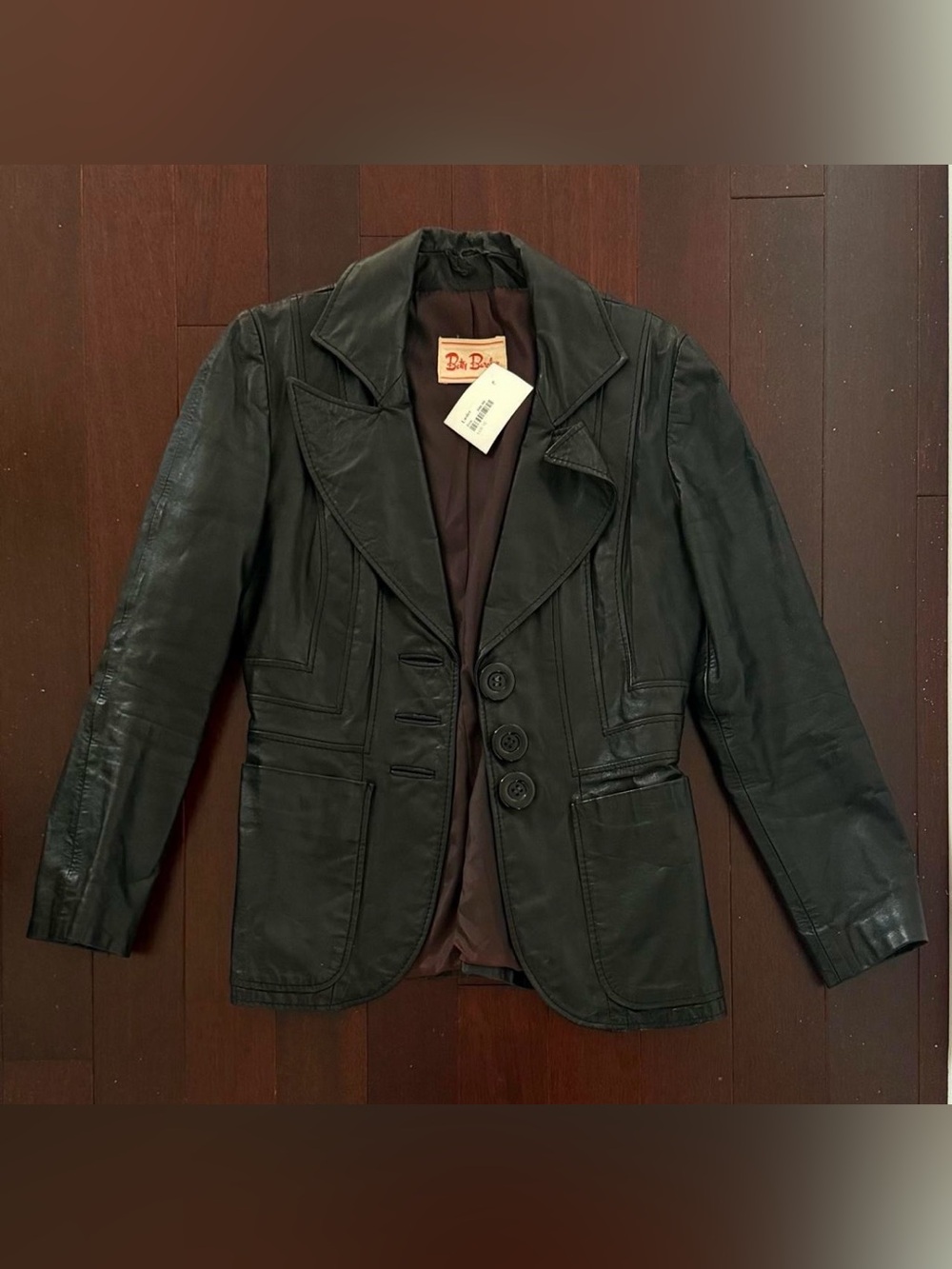Betty Barclay Vintage Women's Black Leather Tailored Blazer Jacket